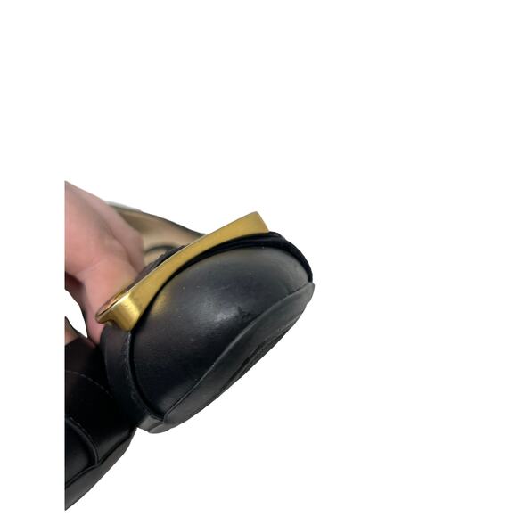 Fendi Heels Womens 36.5 FF Buckle Pumps Black Gold Leather Round Toe Slip On - Picture 8 of 12